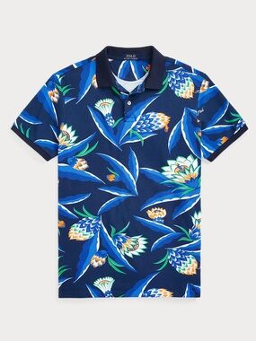 🔥🔥🔥 Polo Ralph Lauren Blue Floral Print Polo Shirt size L